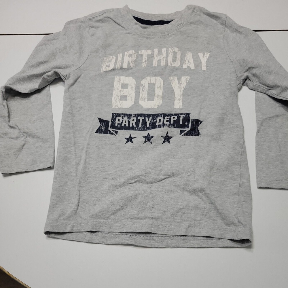 Birthday Boys 4T Gymboree Shirt Gray Cotton Long Sleeve Crew Neck Party Dept Tee